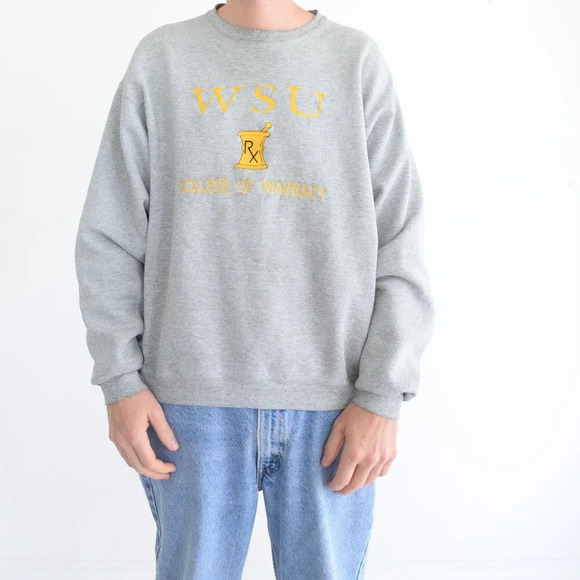 Vintage Fruit Of The Loom Gray Embroidered WSU Rx Collegiate Crewneck Sweater XL - Picture 1 of 10